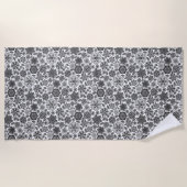 Black White Gray Retro Floral Art Seamless Pattern ビーチタオル (正面)