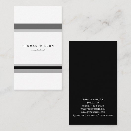 Black white grey stripes minimal modern chic card 名刺 (正面/裏面)