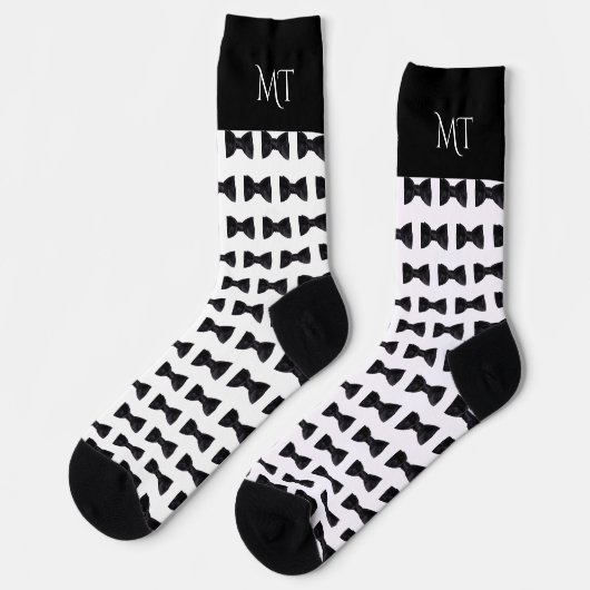Black & White Groomsmen Wedding Monogram ソックス (左)
