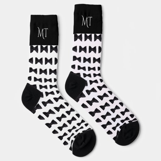 Black & White Groomsmen Wedding Monogram ソックス (右)