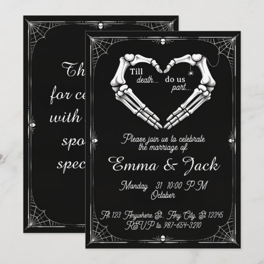 Black & White Halloween Gothic Wedding Invitation 招待状 (正面/裏面)