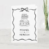 Black & White Hand Drawn Bow QR Code Photo Wedding 招待状 (正面)