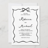Black & White Hand Drawn Bow QR Code Photo Wedding 招待状 (正面)