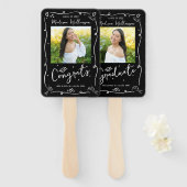 Black White Hand Drawn Doodle Graduation 2 Photo ハンドファン (正面&裏面)