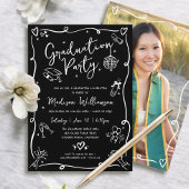 Black White Hand Drawn Doodle Photo Graduate Party 招待状