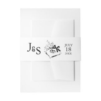 Black & White Hand Drawn Monogram Wedding 招待状ベリーバンド