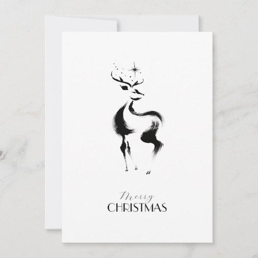 Black white hand-drawn Rendeer Christmas シーズンカード (正面)
