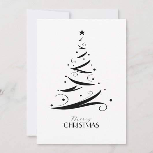 Black white hand-drawn tree simple Christmas シーズンカード (正面)