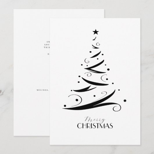 Black white hand-drawn tree simple Christmas シーズンカード (正面/裏面)