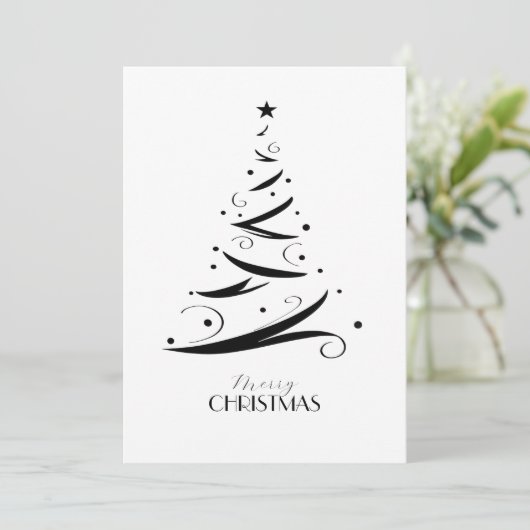 Black white hand-drawn tree simple Christmas シーズンカード (スタンド正面)