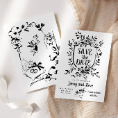 Black & White Hand Drawn Wedding Save The Date 招待状