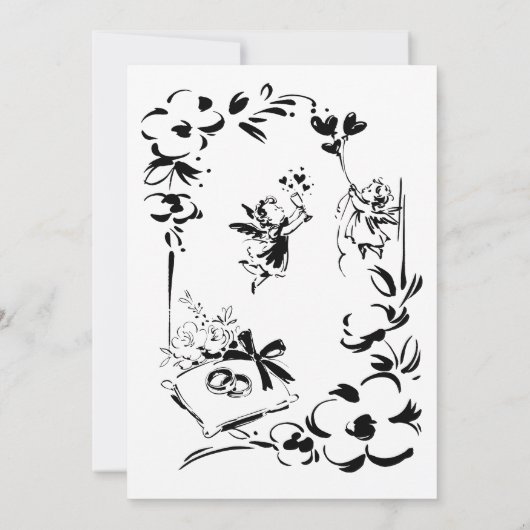 Black & White Hand Drawn Wedding Save The Date 招待状 (裏面)