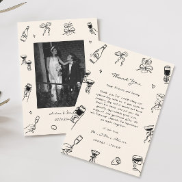 Black White Hand Drawn Wedding Save the Date Photo サンキューカード