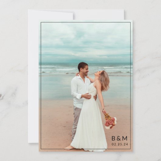 Black & White Handwritten Script Photo Wedding 招待状 (裏面)