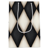 Black & White Harlequin Check Elegant 3-D Monogram ミディアムペーパーバッグ (裏面)