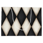 Black & White Harlequin Check Elegant 3-D Monogram ラージペーパーバッグ (裏面)