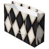 Black & White Harlequin Check Elegant 3-D Monogram ラージペーパーバッグ (裏面アングル)