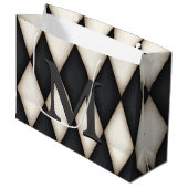 Black & White Harlequin Check Elegant 3-D Monogram ラージペーパーバッグ (正面アングル)