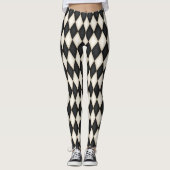 Black & White Harlequin Diamond Check Pattern  レギンス (正面)