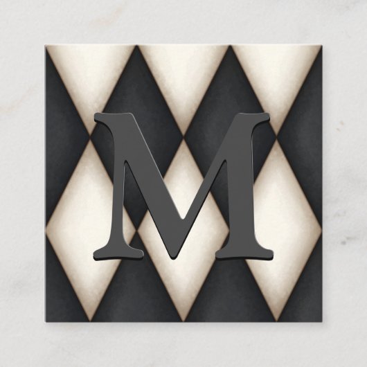 Black & White Harlequin Dramatic Custom Monogram エンクロージャーカード (正面)