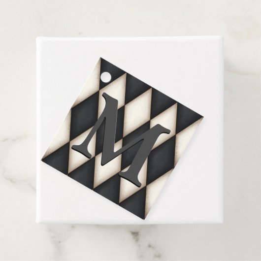 Black & White Harlequin Dramatic Custom Monogram フェイバータグ (インサイチュ)