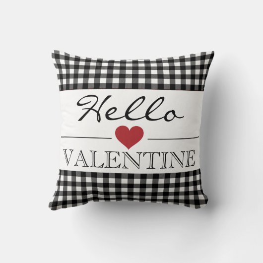 Black & White Hello Valentine Plaid Gingham クッション (裏面)