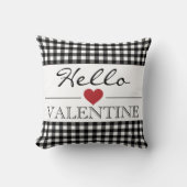 Black & White Hello Valentine Plaid Gingham クッション (正面)