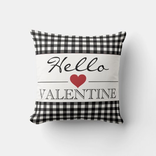 Black & White Hello Valentine Plaid Gingham クッション (正面)