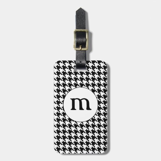 Black & White Houndstooth Monogrammed ラゲッジタグ (正面縦)