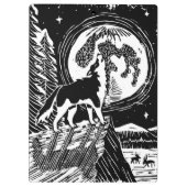 Black & White Howling Husky at Night Linocut クリップボード (裏面)