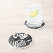 Black & White Howling Husky at Night Linocut コースター (側面)