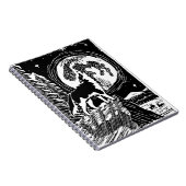 Black & White Howling Husky at Night Linocut ノートブック (右側)