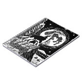 Black & White Howling Husky at Night Linocut ノートブック (左側)