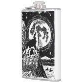 Black & White Howling Husky at Night Linocut フラスク (左)