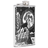 Black & White Howling Husky at Night Linocut フラスク (右)