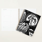 Black & White Howling Husky at Night Linocut プランナー手帳 (ディスプレー)