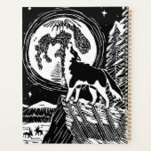 Black & White Howling Husky at Night Linocut プランナー手帳 (裏面)