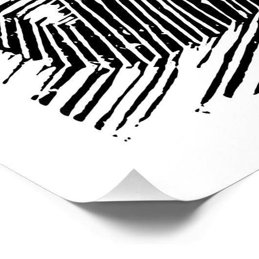 Black & White Howling Husky at Night Linocut ポスター (コーナー)