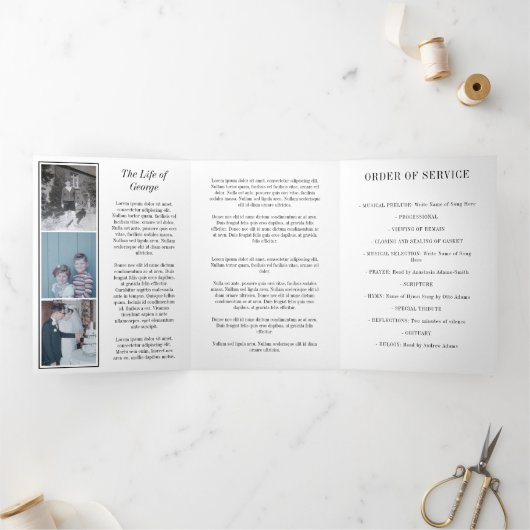 Black White In Loving Memory Photo Funeral 三つ折りプログラム (内部)