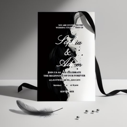 Black & White Ink Art Wedding Invitation 箔招待状