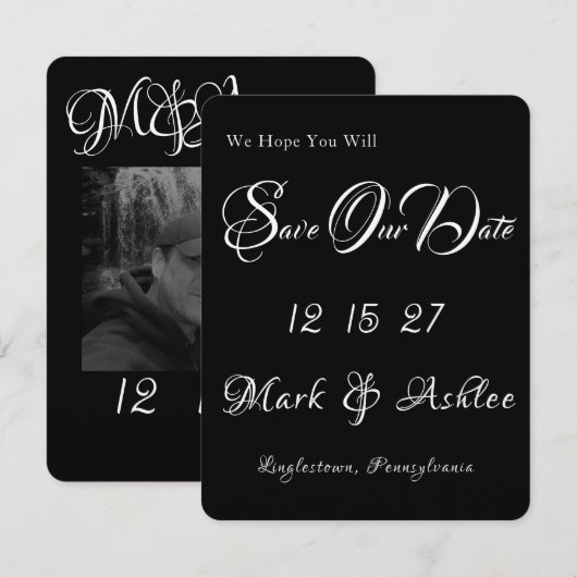 Black White Ink Save the Date Photo Card (正面/裏面)
