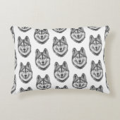 Black & White Ink & Watercolor Siberian Husky アクセントクッション (正面)