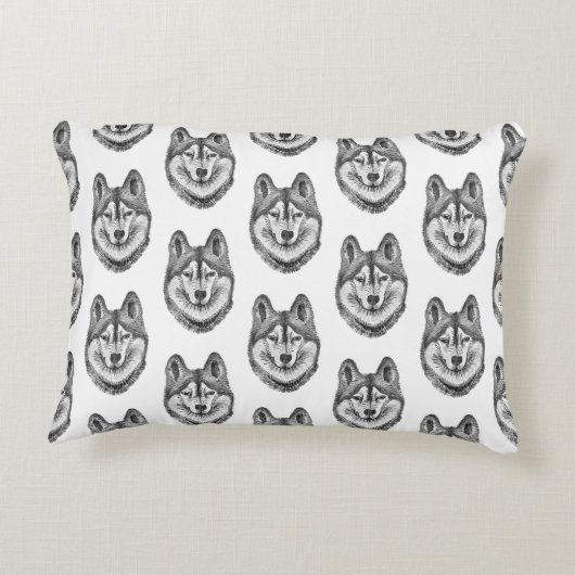 Black & White Ink & Watercolor Siberian Husky アクセントクッション (裏面)
