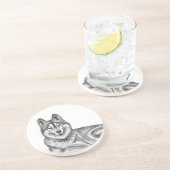 Black & White Ink & Watercolor Siberian Husky コースター (側面)