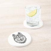 Black & White Ink & Watercolor Siberian Husky コースター (側面)