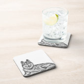 Black & White Ink & Watercolor Siberian Husky コースター (右側)