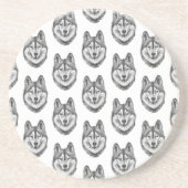 Black & White Ink & Watercolor Siberian Husky コースター (正面)