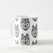 Black & White Ink & Watercolor Siberian Husky コーヒーマグカップ (正面左)