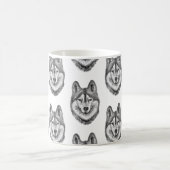 Black & White Ink & Watercolor Siberian Husky コーヒーマグカップ (中央)