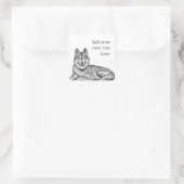 Black & White Ink & Watercolor Siberian Husky スクエアシール (バッグ)